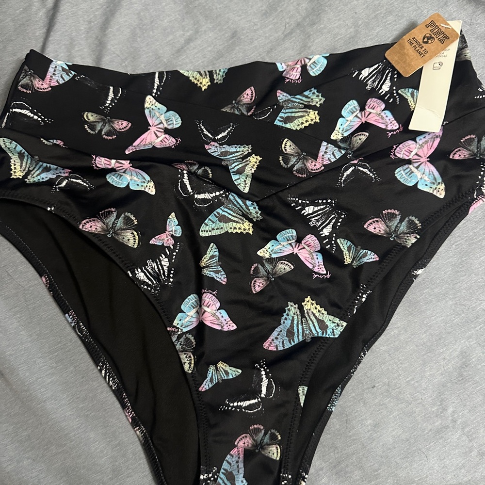 Women’s Black Butterfly High-Waist Swim Bottoms